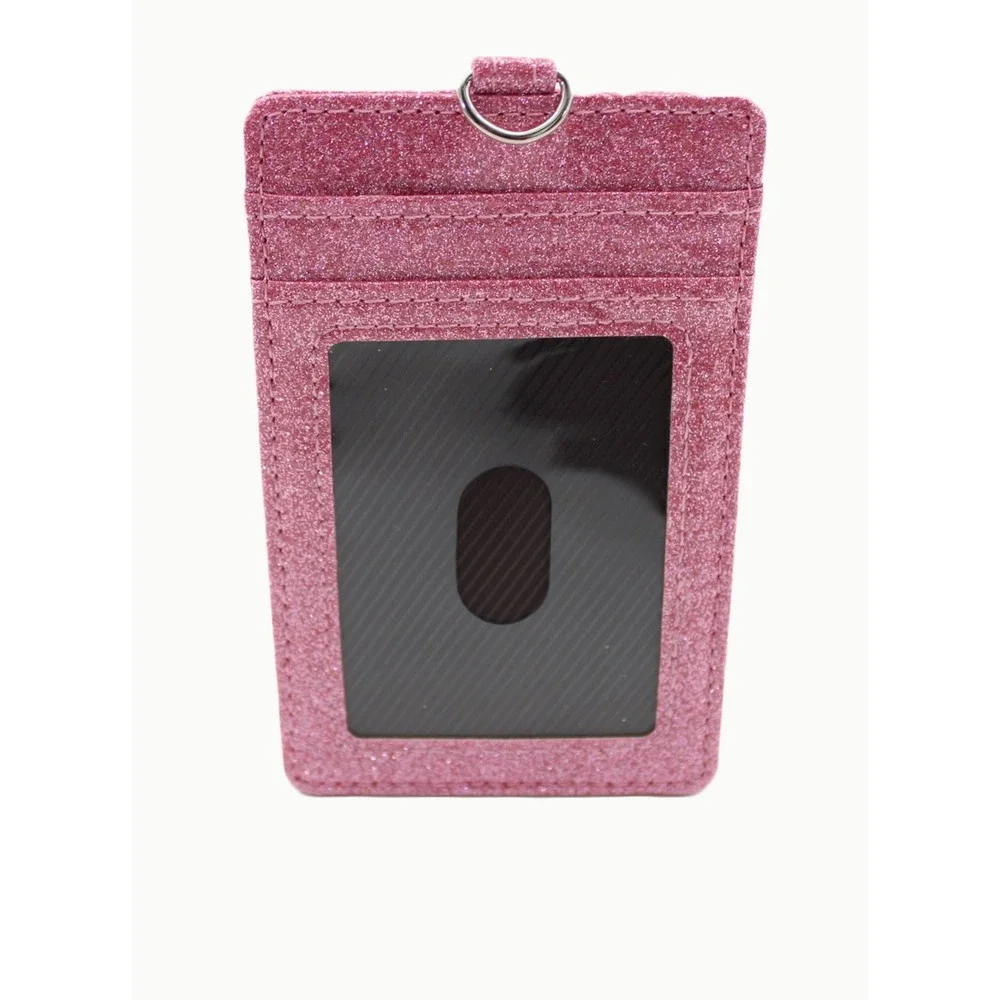 Azrra Pink Glitter ID Badge Holder‎ with Matching Lanyard Vertical Card Case